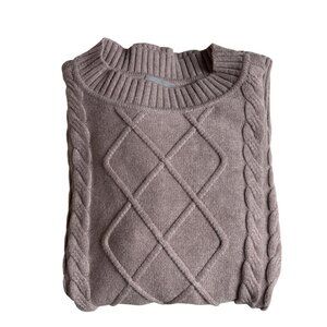 Raya Braided Cable Knit Crew Neck Sweater with Shoulder Wings (Beige) - Size XS